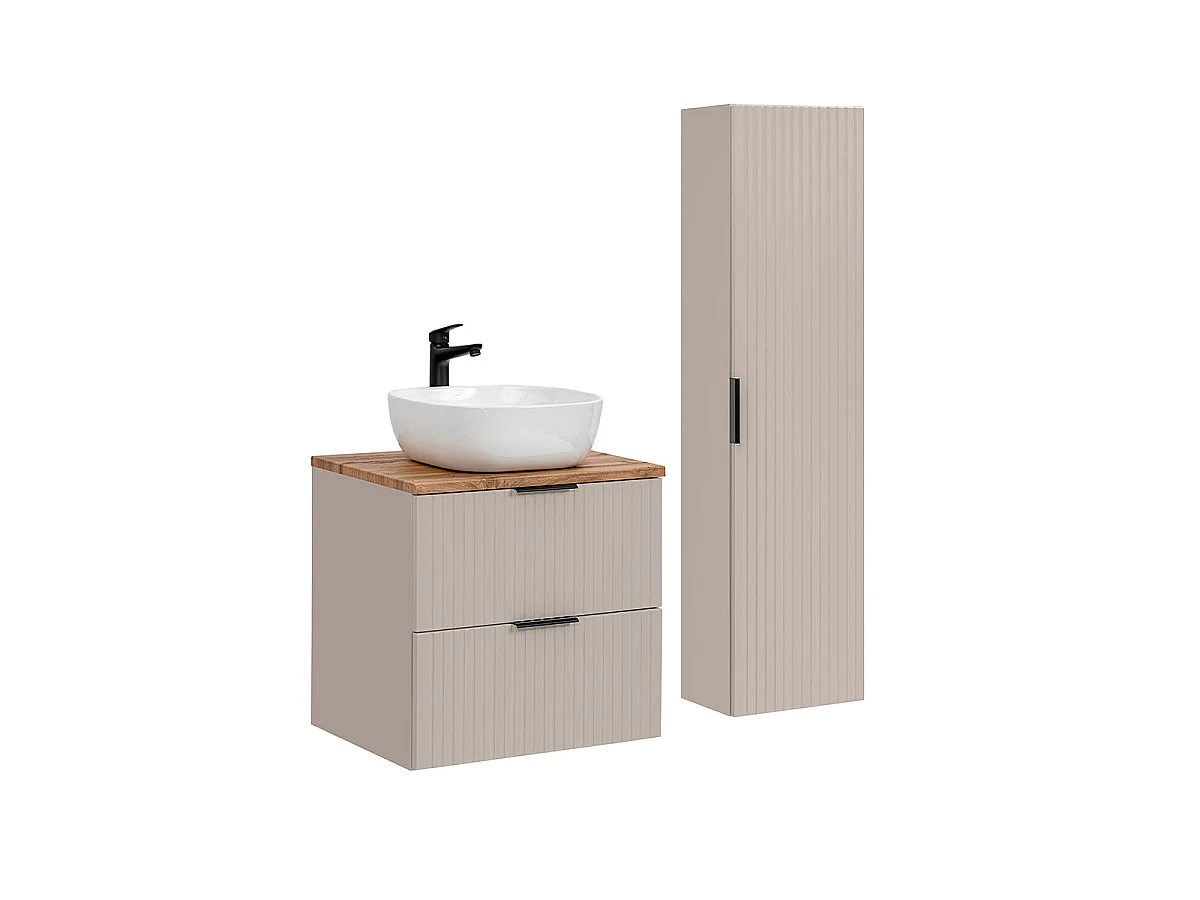 Conjunto móvel lavatório simples 60cm e coluna Adriel Caxemira e Madeira