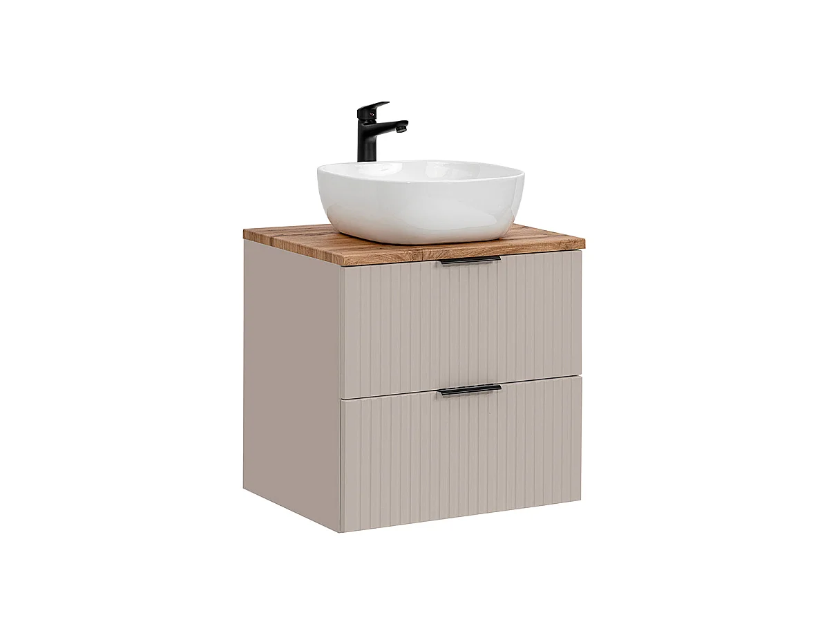Conjunto móvel lavatório simples 60cm e coluna Adriel Caxemira e Madeira