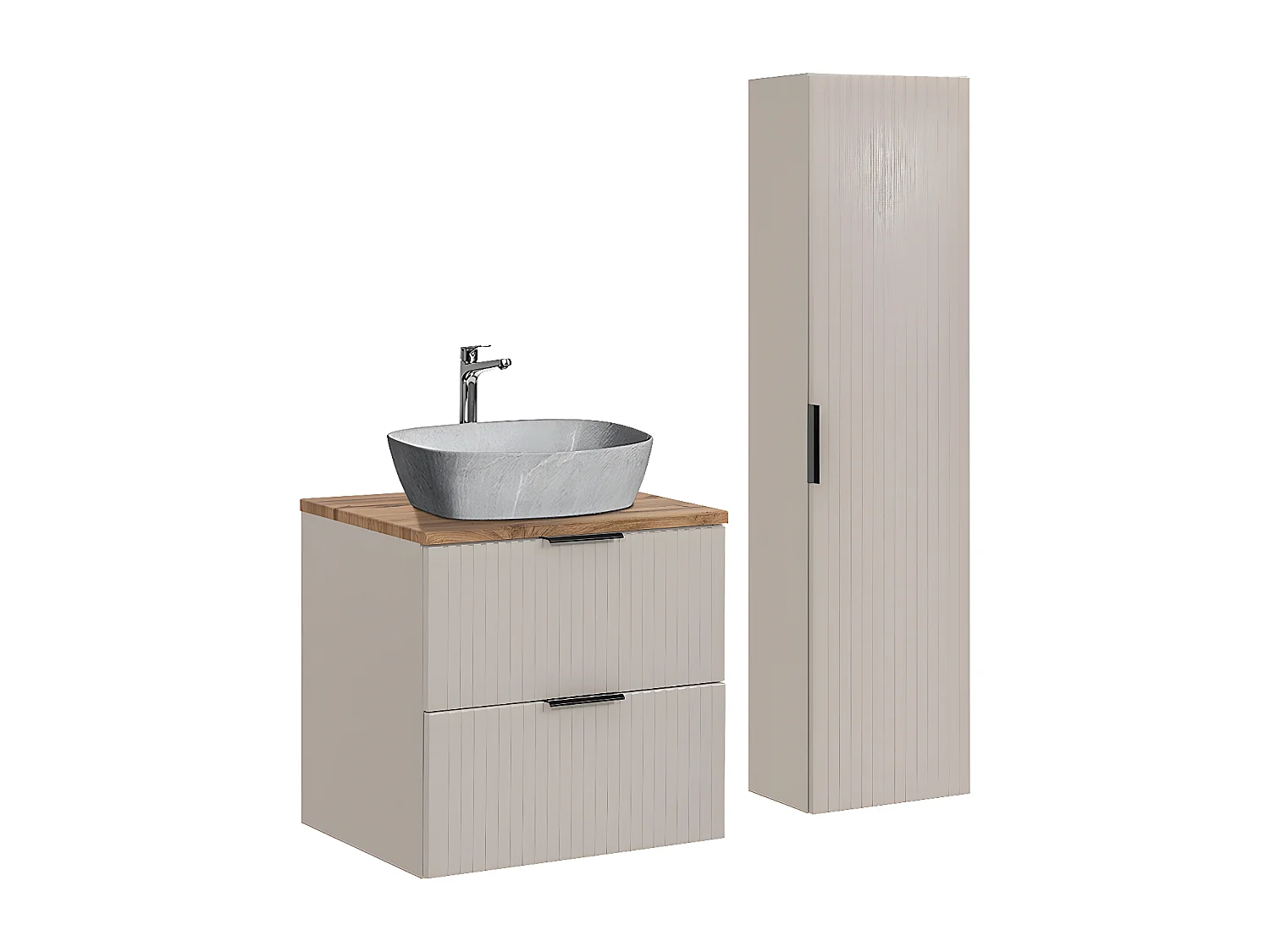 Ensemble meuble simple vasque 60cm et colonne Adriel Cachemire Bois et effet Pierre