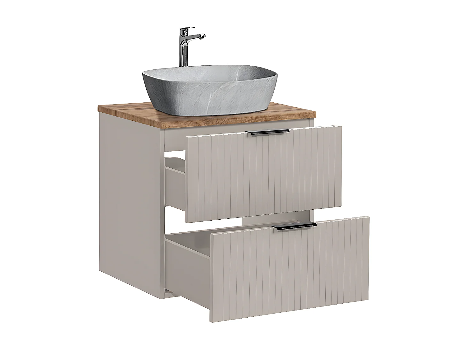 60cm enkele wastafel en Adriel Cashmere badmeubel met hout- en steeneffect