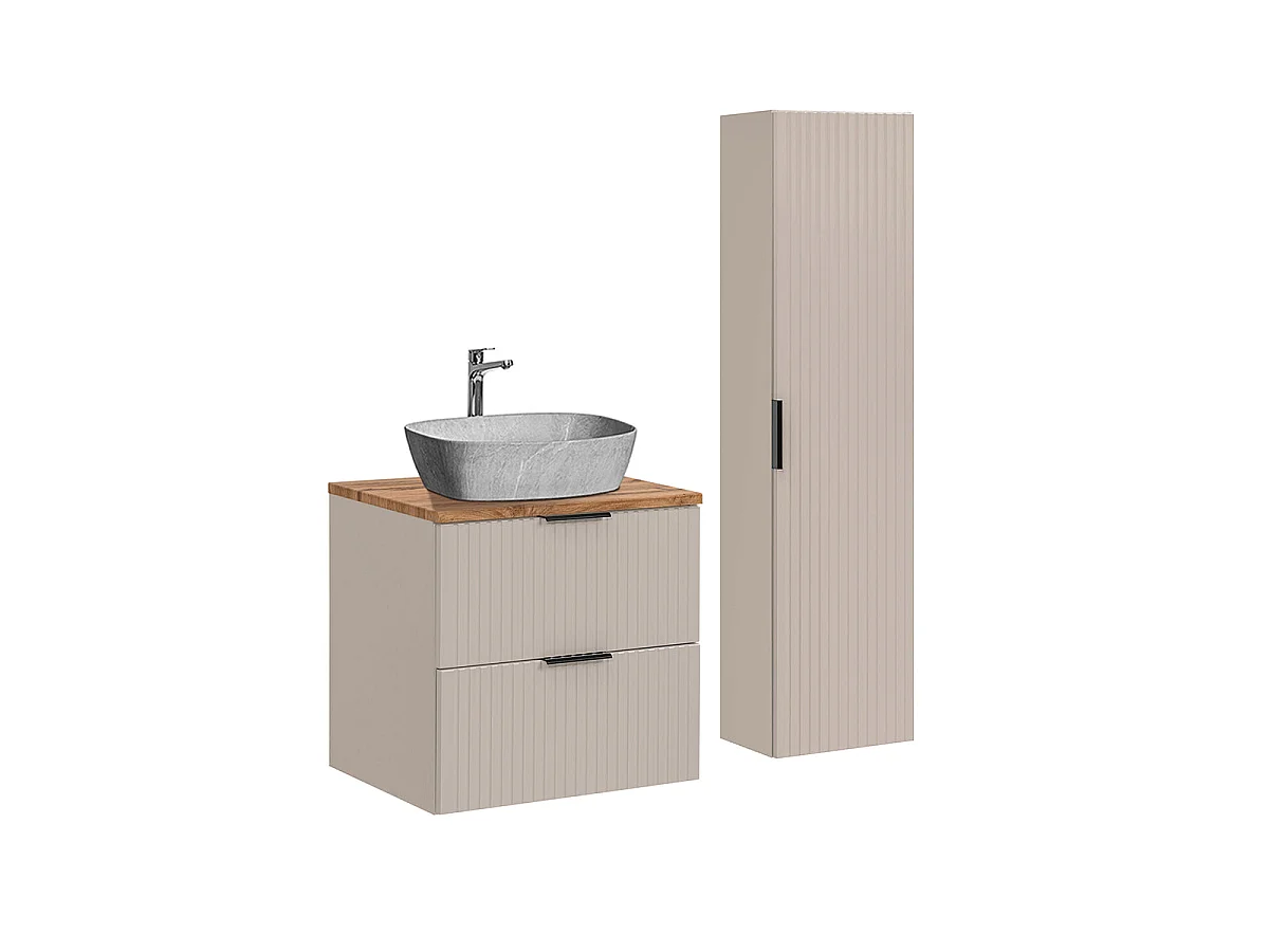 Ensemble meuble simple vasque 60cm et colonne Adriel Cachemire Bois et effet Pierre