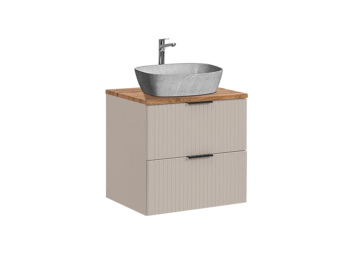 Ensemble meuble simple vasque 60cm et colonne Adriel Cachemire Bois et effet Pierre