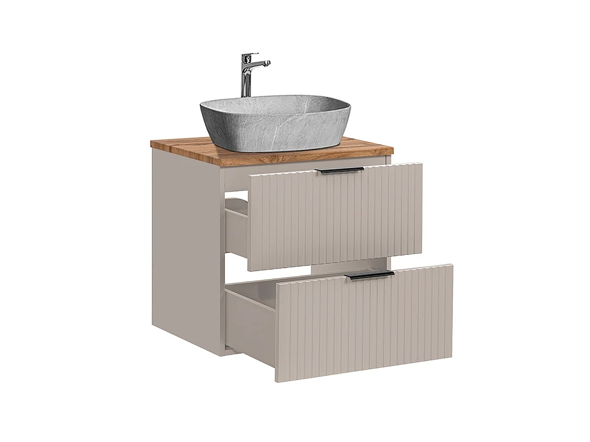 Ensemble meuble simple vasque 60cm et colonne Adriel Cachemire Bois et effet Pierre