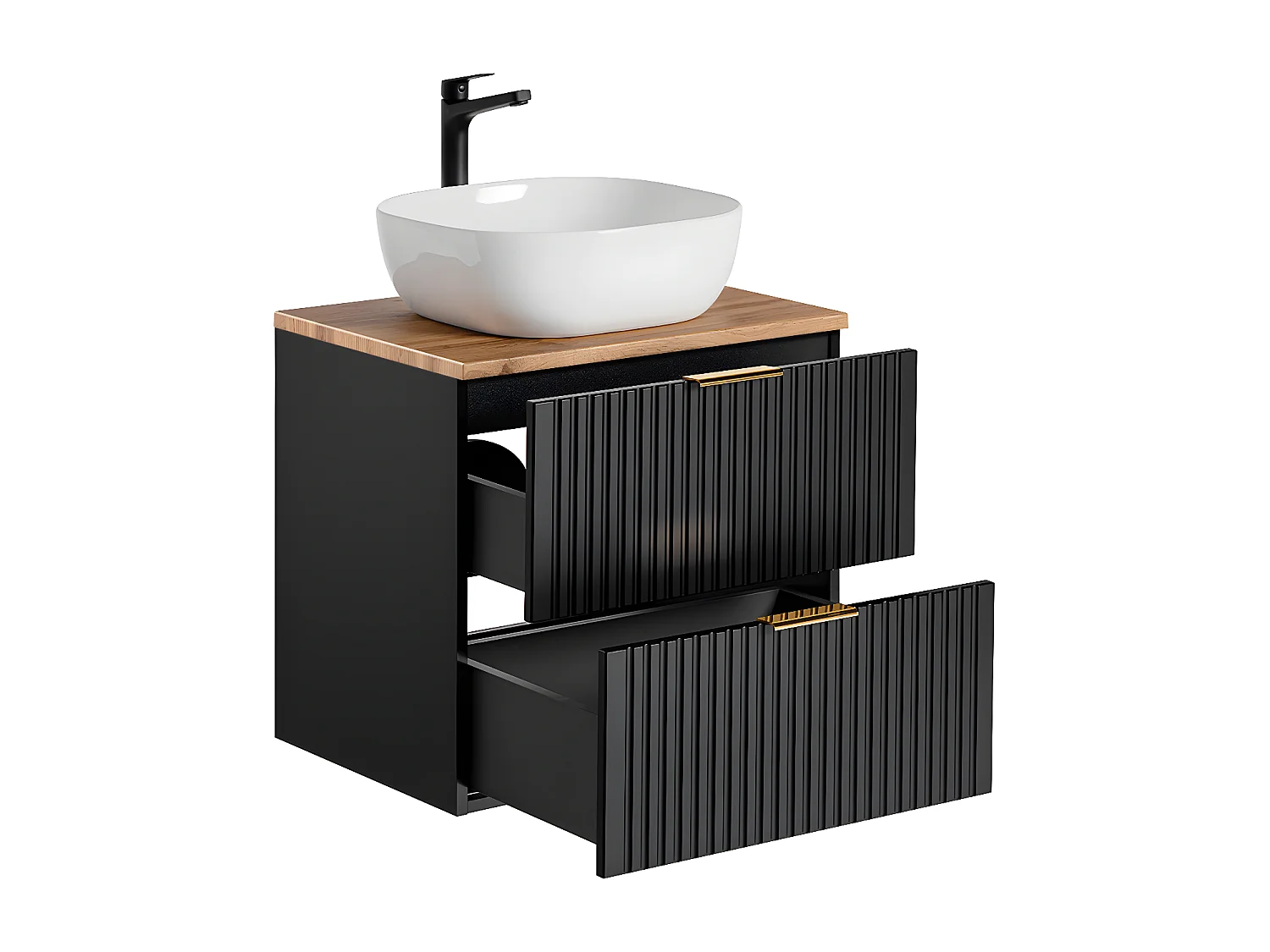 Ensemble meuble simple vasque 60cm et colonne Adriel Noir et Bois