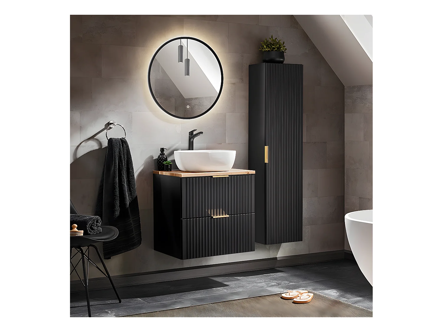 Set di mobili da bagno con lavabo Adriel nero 60cm