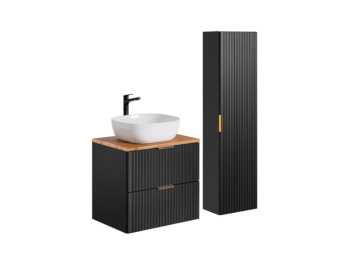 Ensemble meuble simple vasque 60cm en colonne Adriel Noir en Bois