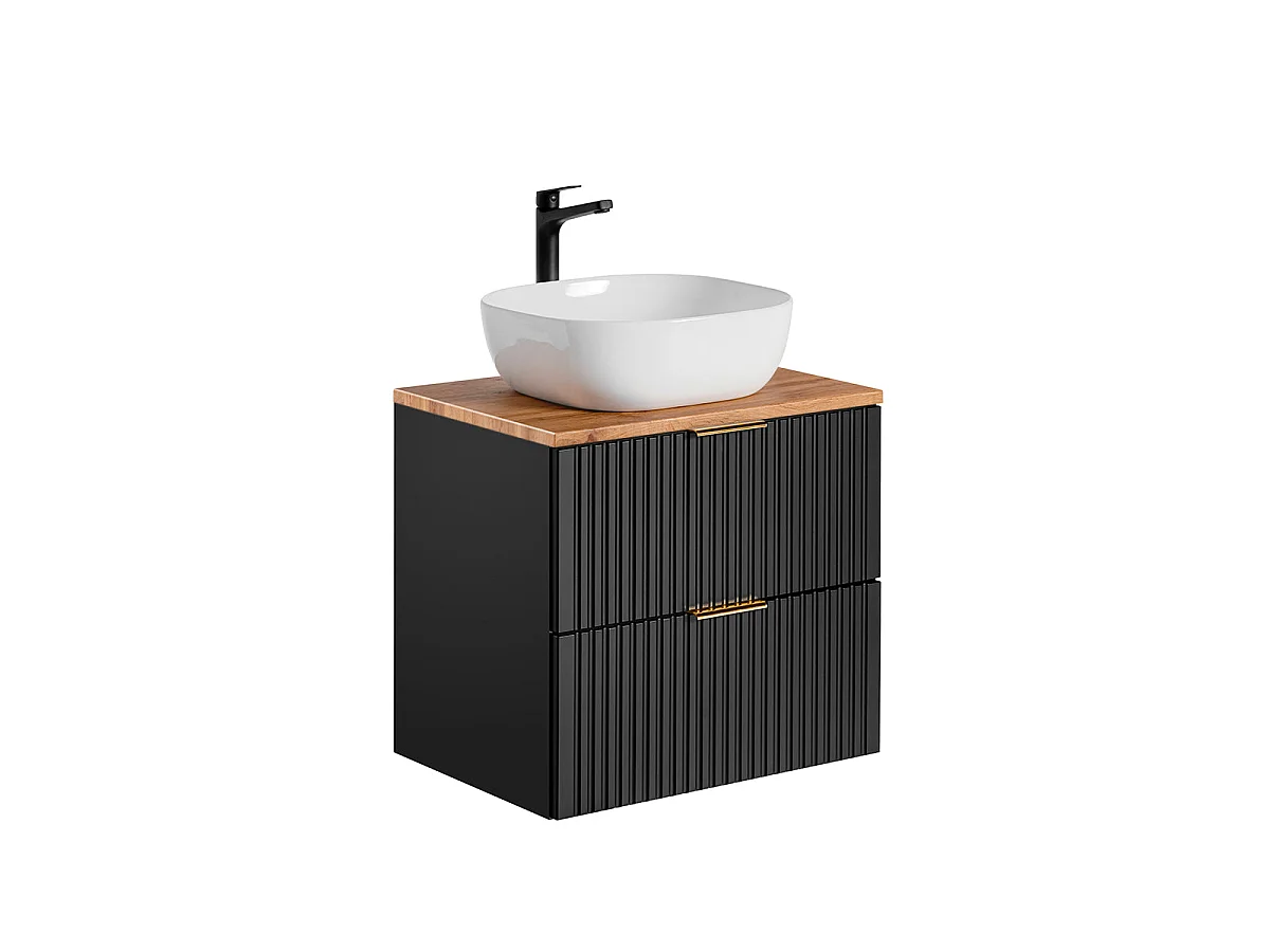 Ensemble meuble simple vasque 60cm en colonne Adriel Noir en Bois