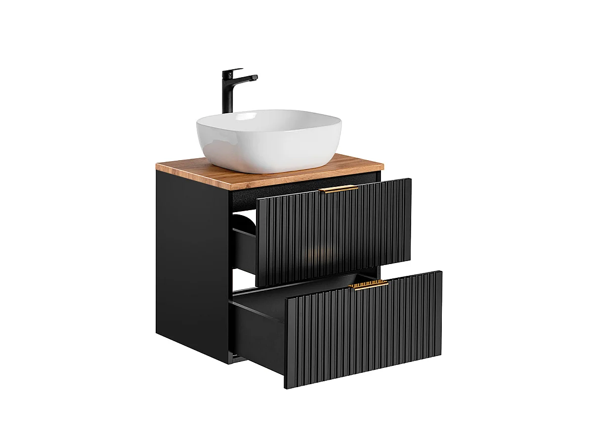 Ensemble meuble simple vasque 60cm en colonne Adriel Noir en Bois