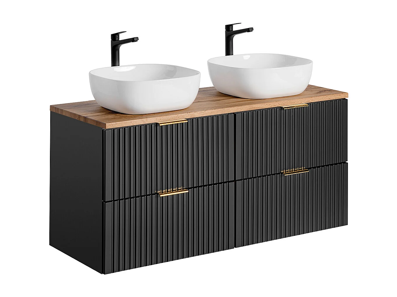 Ensemble meuble double vasque 120cm en colonne Adriel Noir en Bois