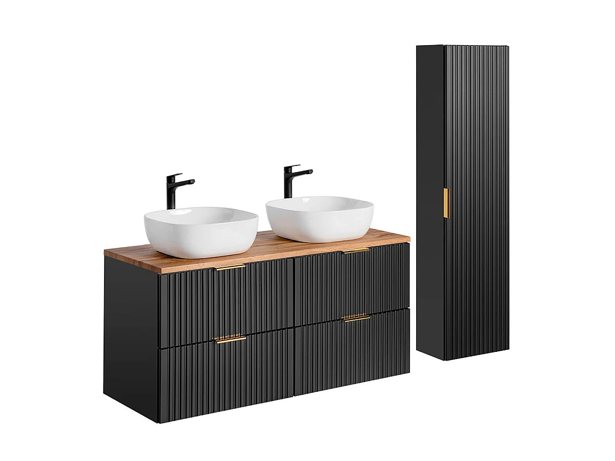 Mobile lavabo doppio da 120 cm con piedistallo Adriel nero e legno