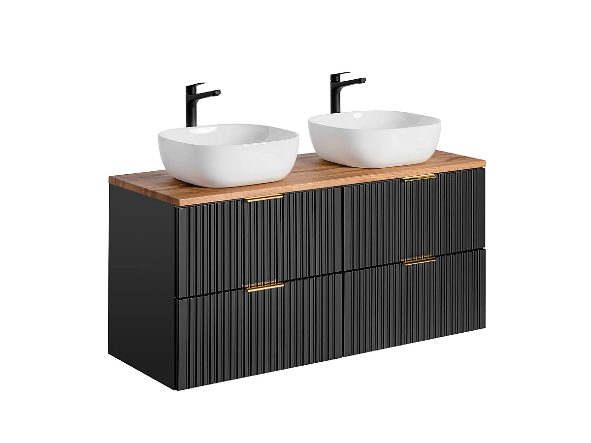 Mobile lavabo doppio da 120 cm con piedistallo Adriel nero e legno