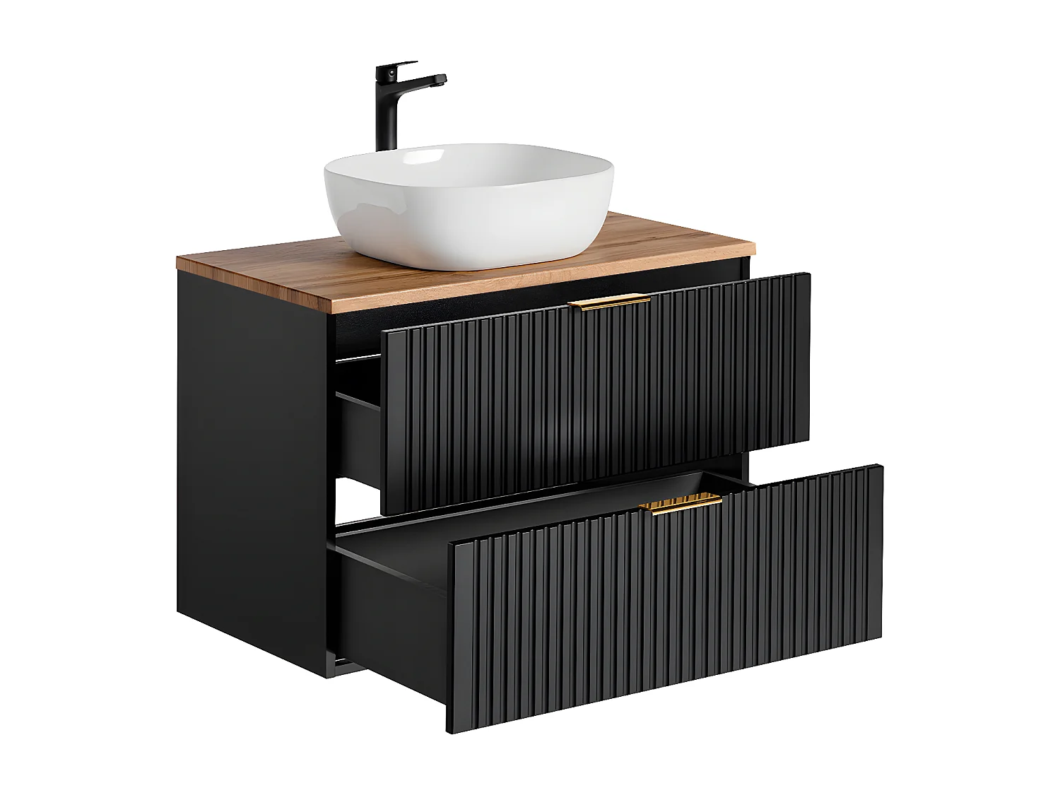 Ensemble meuble simple vasque 80cm et colonne Adriel Noir et Bois