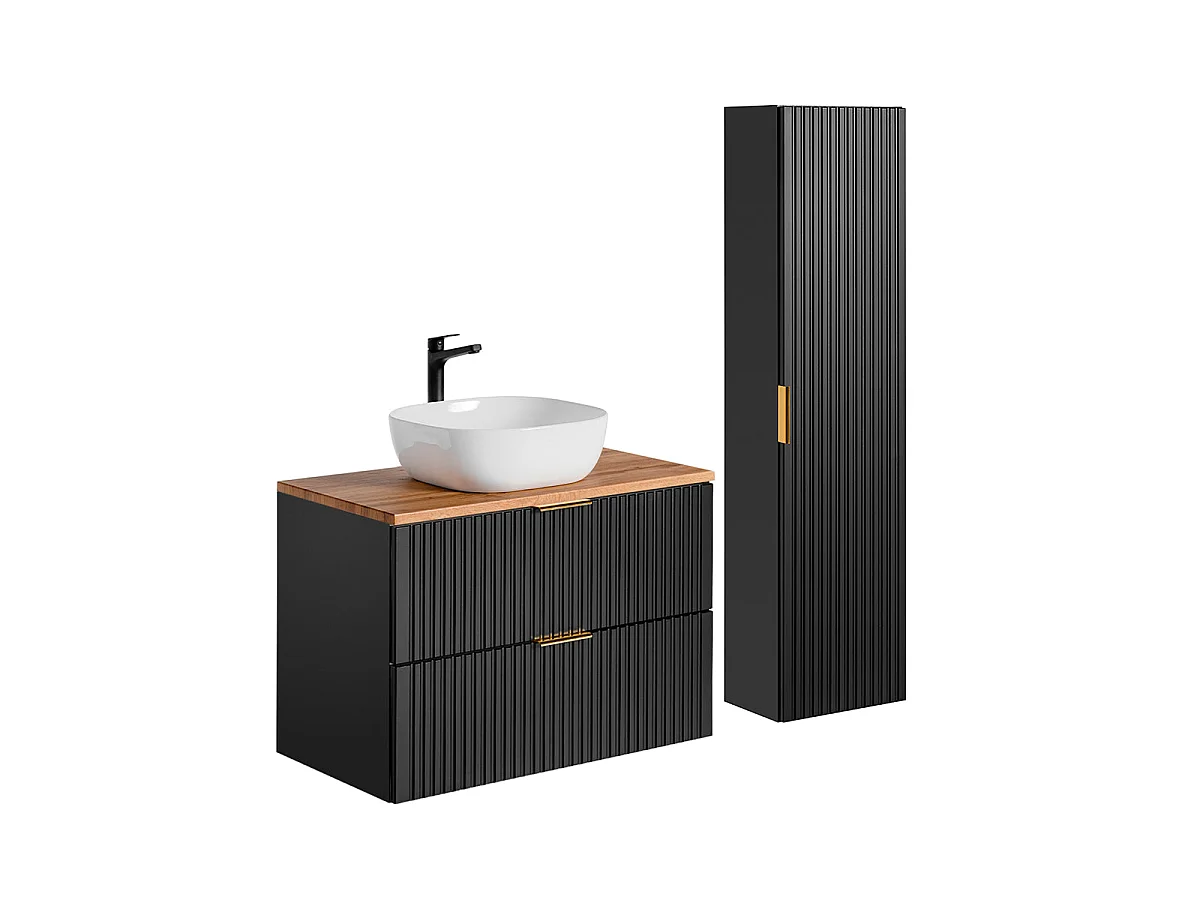 Ensemble meuble simple vasque 80cm en colonne Adriel Noir en Bois