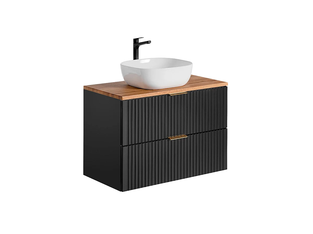Ensemble meuble simple vasque 80cm en colonne Adriel Noir en Bois