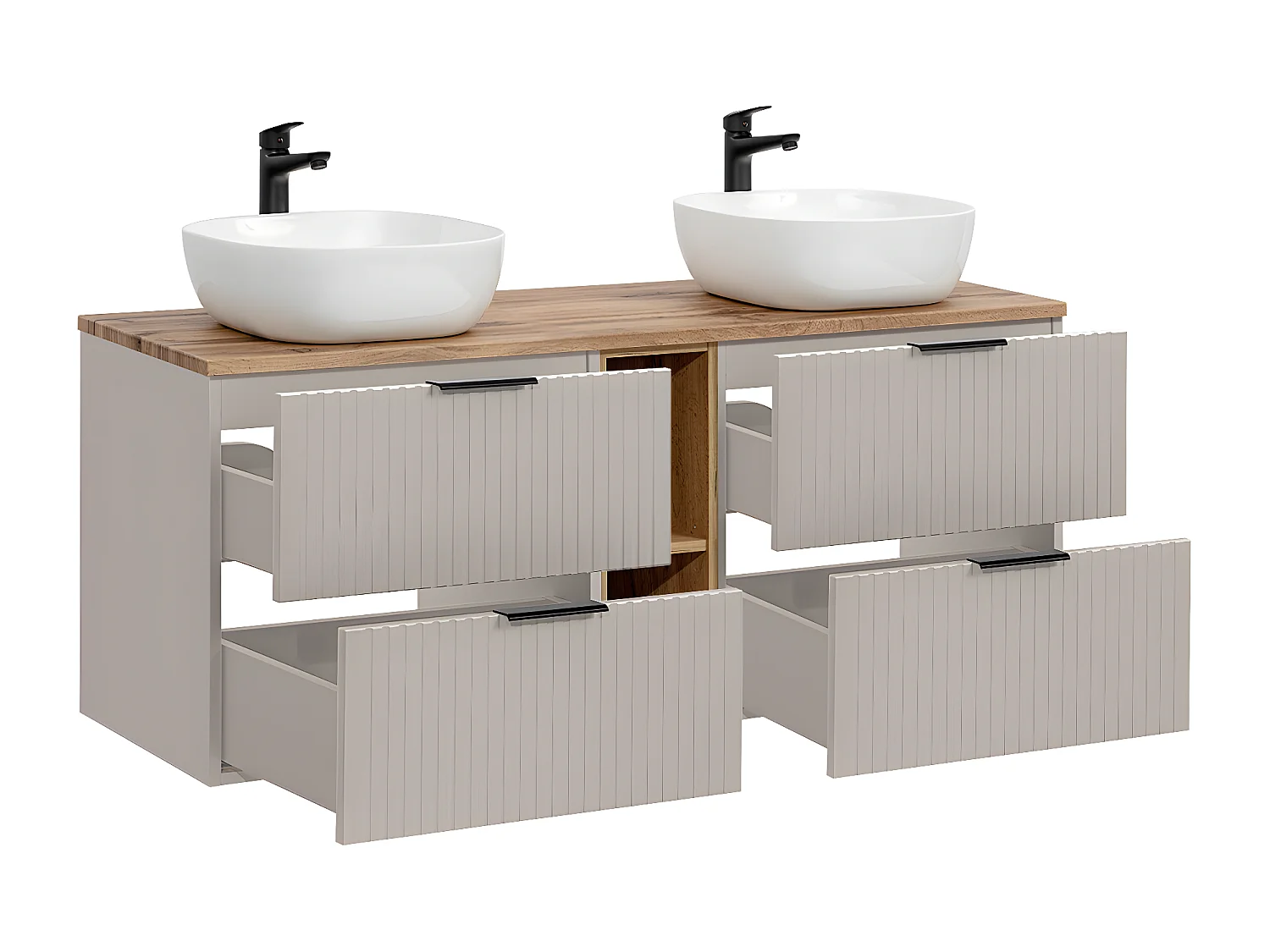 Ensemble meuble double vasque 140cm 2 niches et colonne Adriel Cachemire et Bois