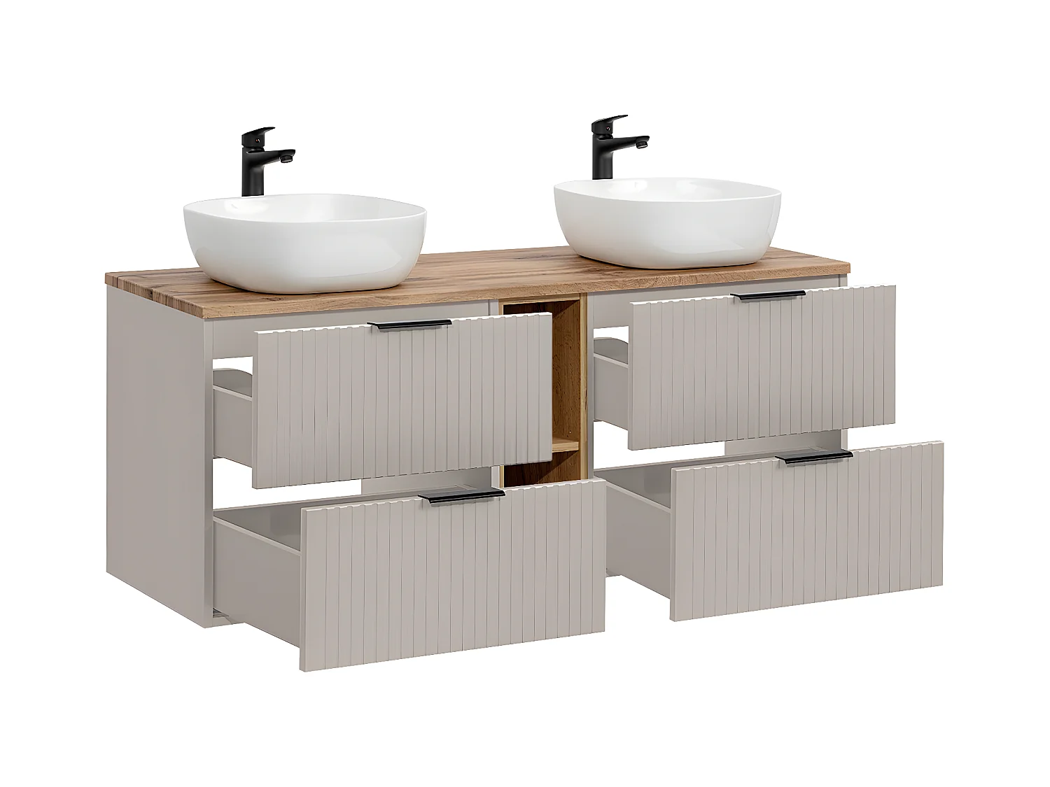 Ensemble meuble double vasque 140cm 2 niches et colonne Adriel Cachemire et Bois