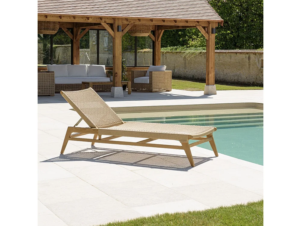 VALERIA - Bain de soleil en bois de teck naturel et rotin beige