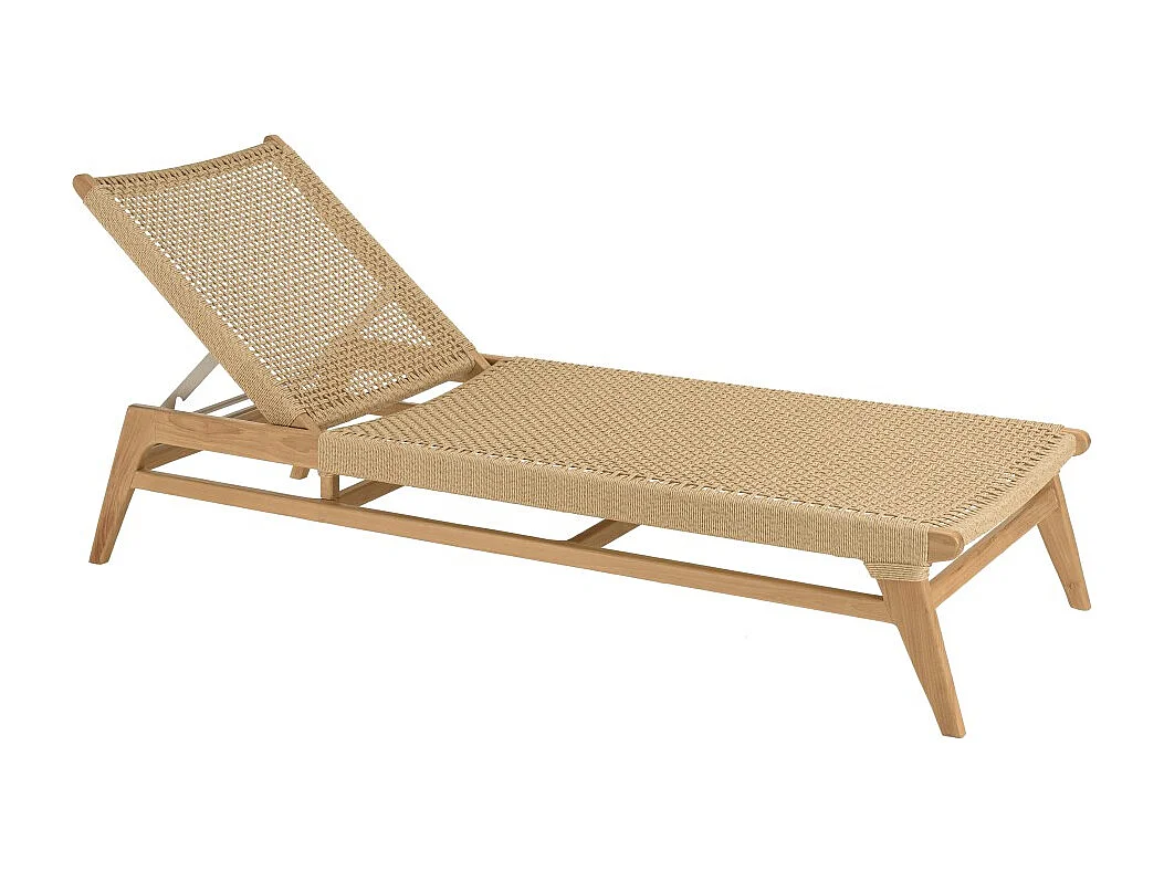 VALERIA - Bain de soleil en bois de teck naturel et rotin beige