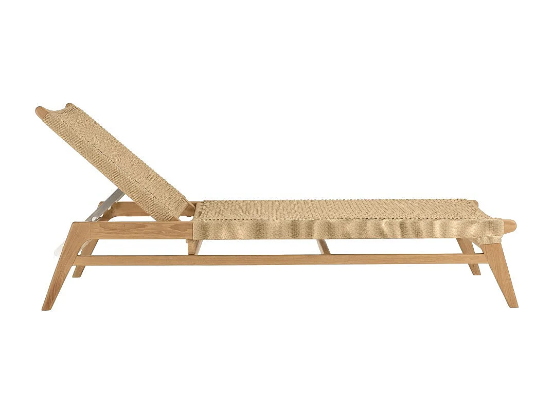 VALERIA - Bain de soleil en bois de teck naturel et rotin beige