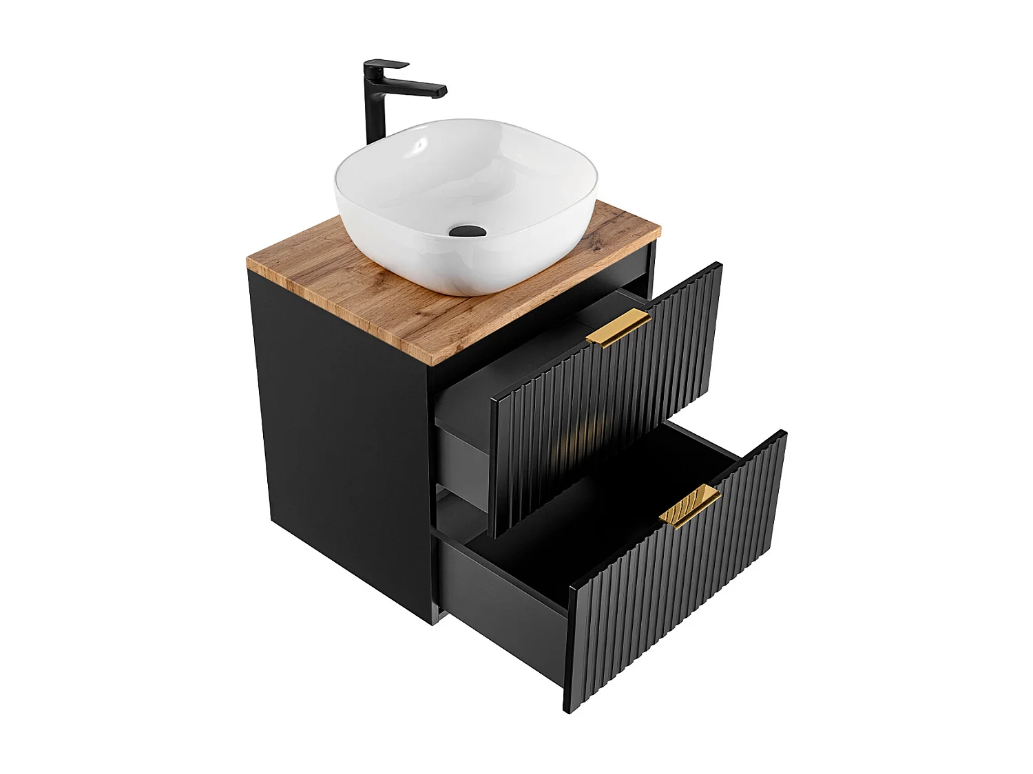 Meuble simple vasque 60cm Adriel Noir et Bois