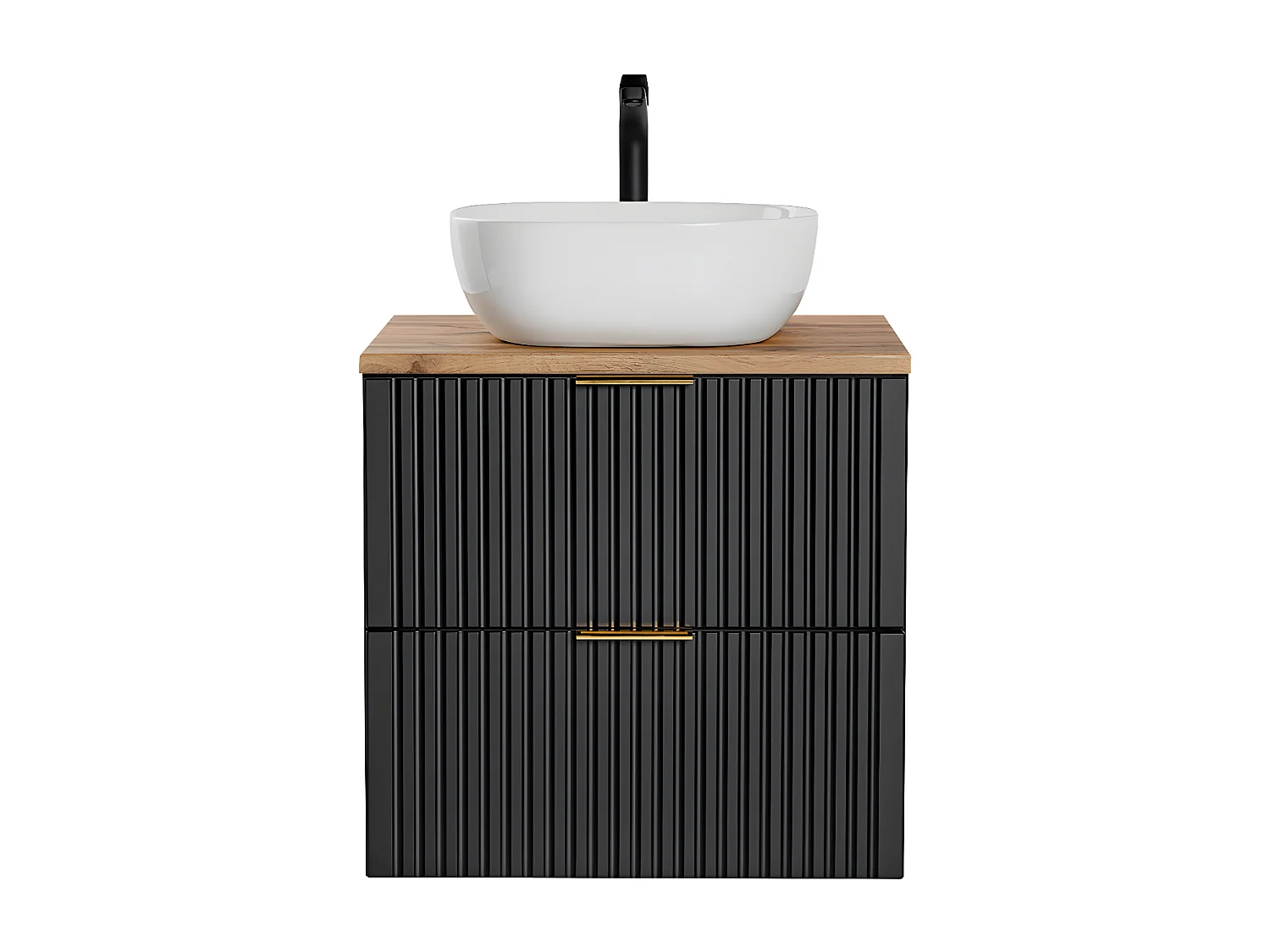 Meuble simple vasque 60cm Adriel Noir et Bois