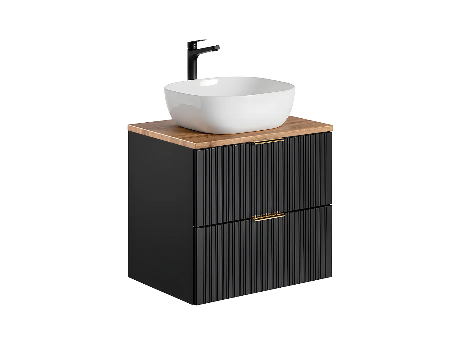 Meuble simple vasque 60cm Adriel Noir et Bois