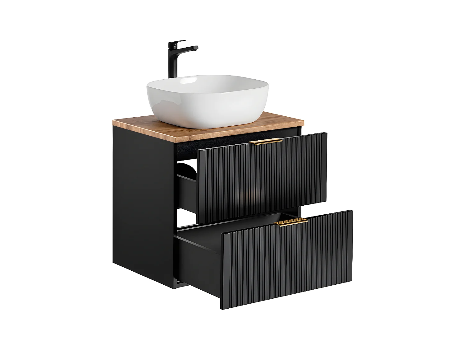 Meuble simple vasque 60cm Adriel Noir et Bois