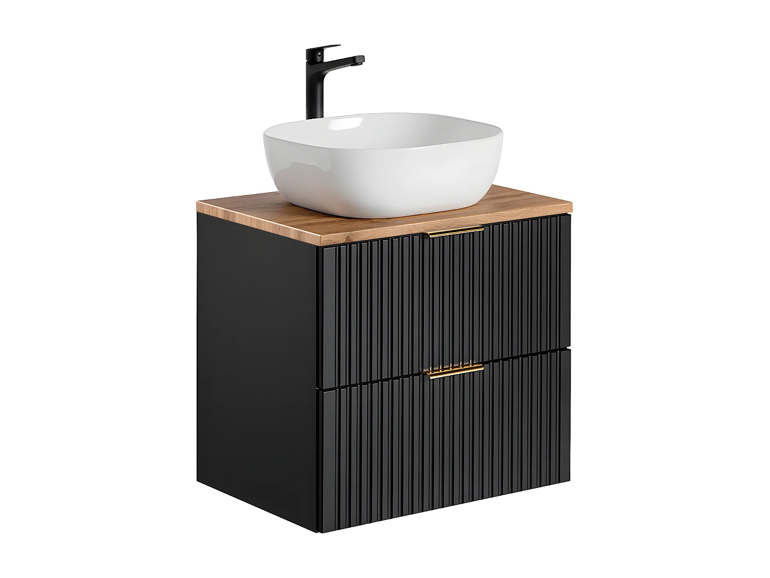 Meuble simple vasque 60cm Adriel Noir et Bois