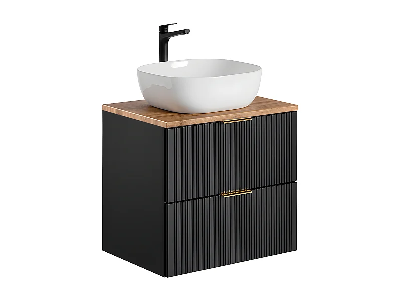 Meuble simple vasque 60cm Adriel Noir et Bois