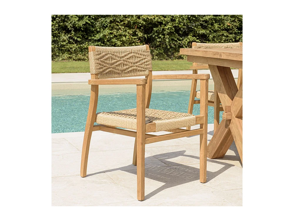 VALERIA - Lot de 2 fauteuils jardin teck rotin synthétique motif losange