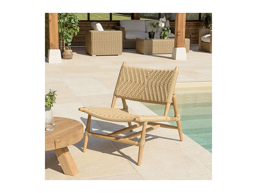 VALERIA - Lot de 2 fauteuils lounge jardin teck rotin synthétique relief
