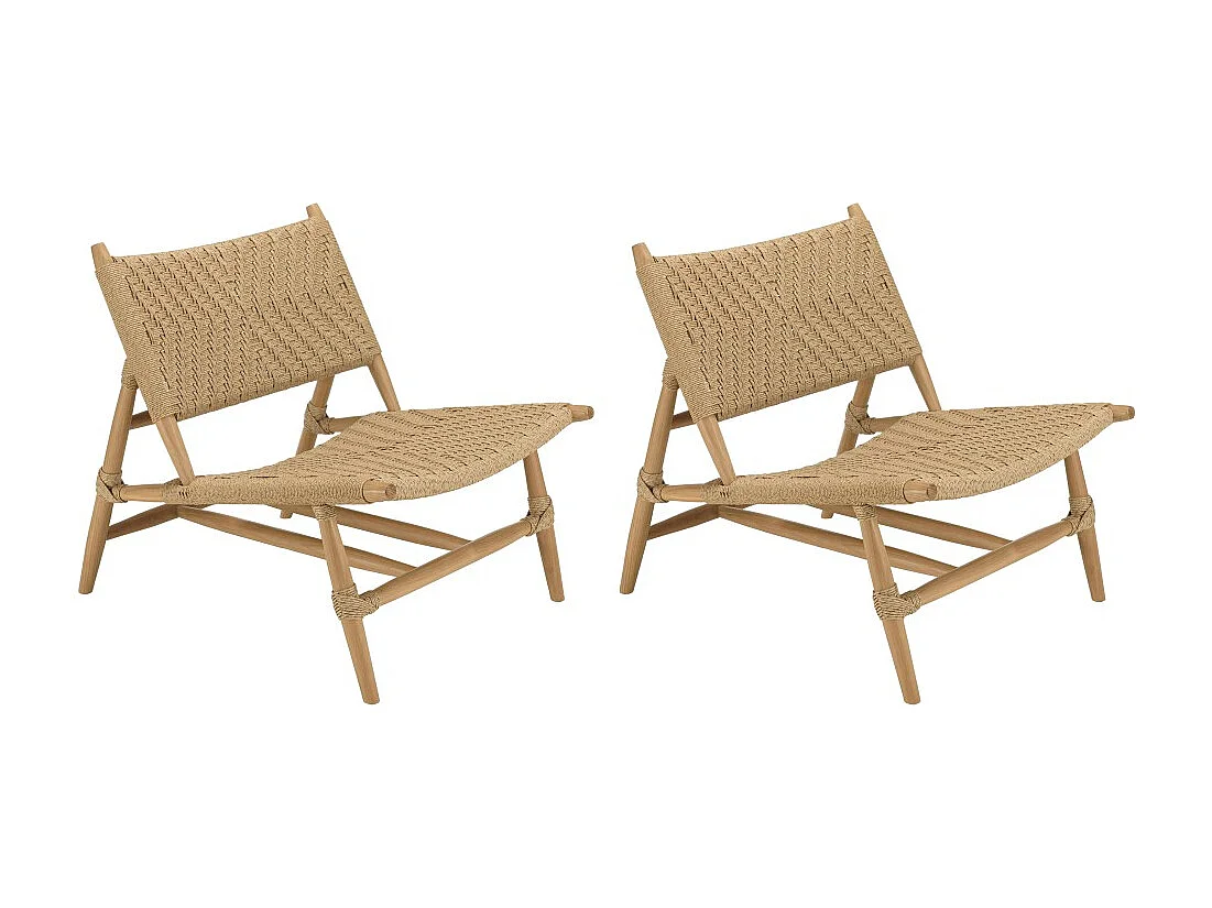 VALERIA - Lot de 2 fauteuils lounge jardin en bois teck rotin relief