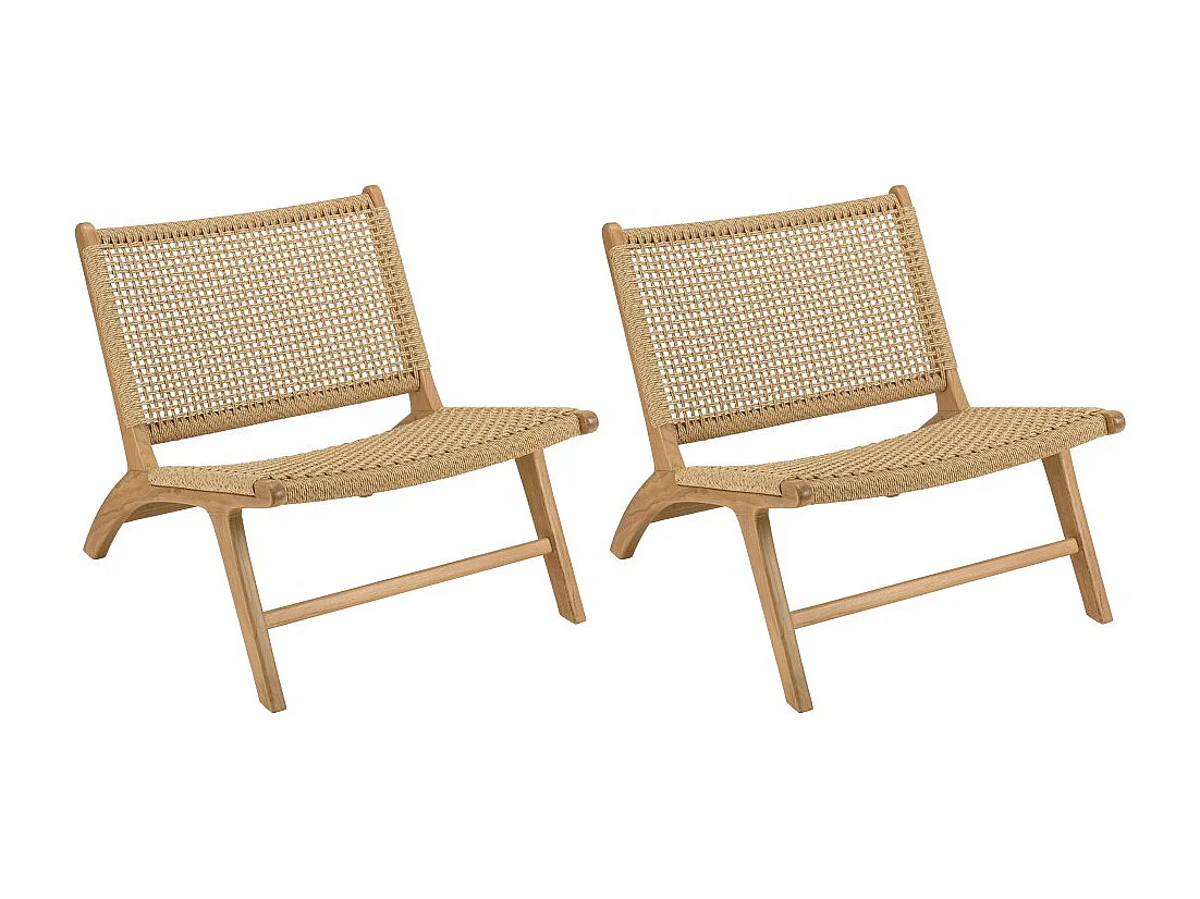 VALERIA - Lot de 2 fauteuils de jardin en bois de teck rotin beige
