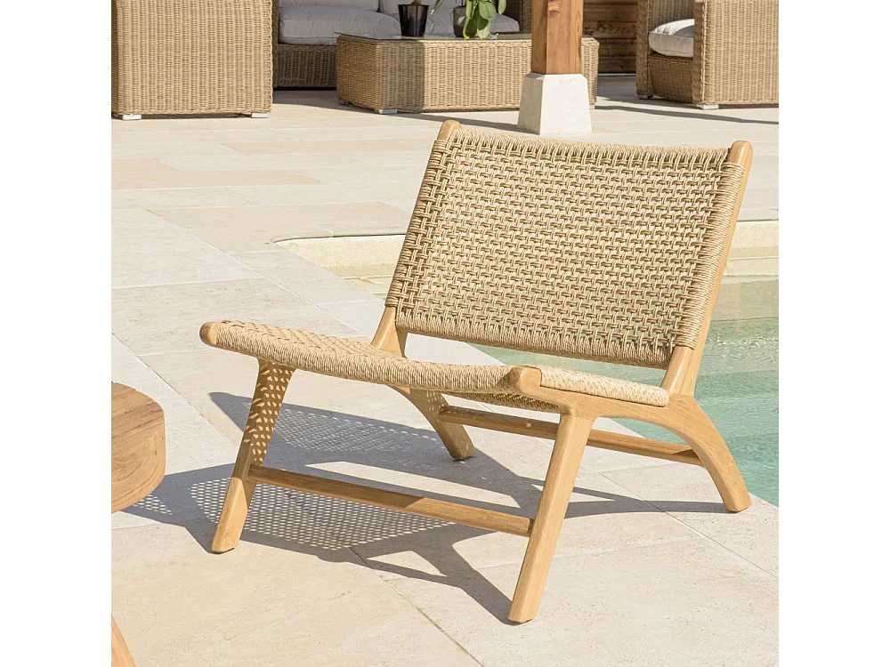 VALERIA - Lot de 2 fauteuils de jardin en bois de teck rotin beige