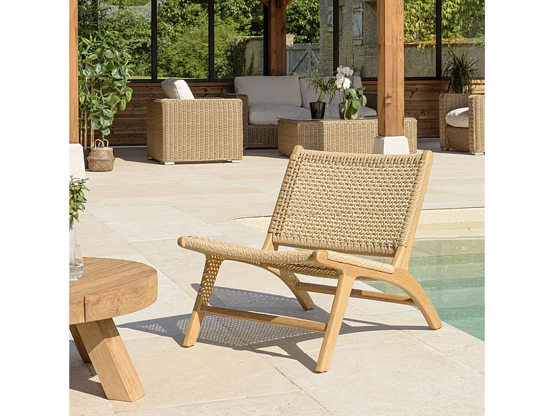 VALERIA - Lot de 2 fauteuils de jardin en bois de teck rotin beige