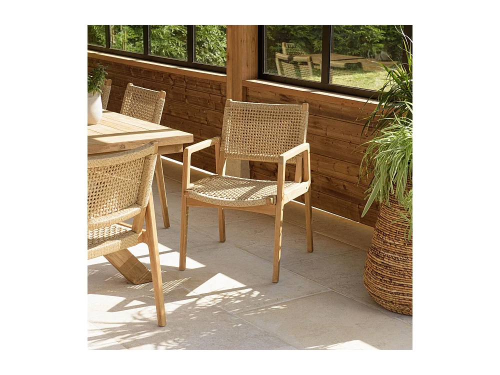 VALERIA - Lot de 2 fauteuils jardin teck naturel rotin synthétique beige