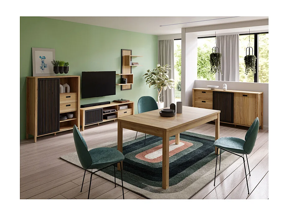 Étagère murale déstructurée L. 103 cm décor chêne bords noir - SELENA