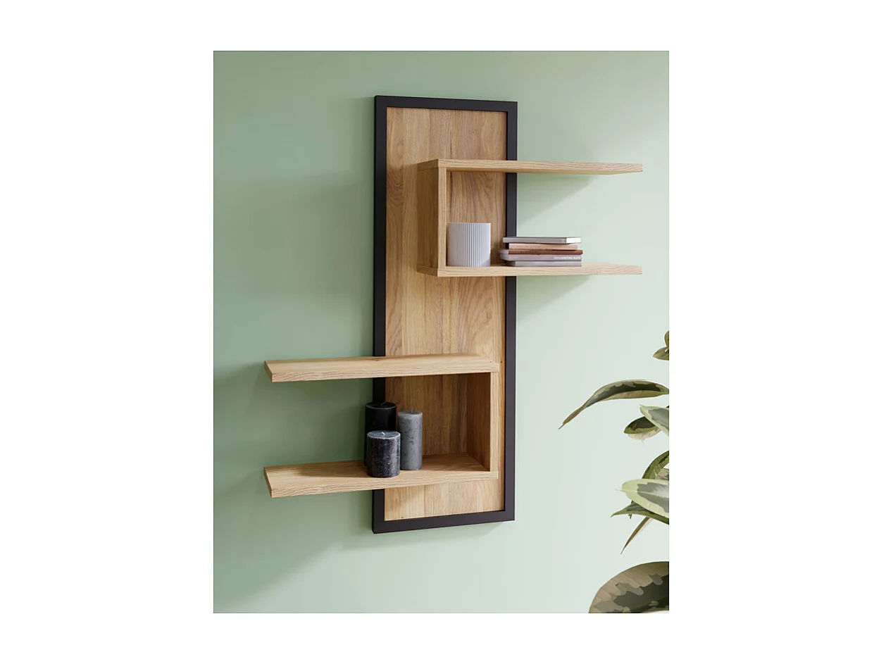 Étagère murale déstructurée L. 103 cm décor chêne bords noir - SELENA