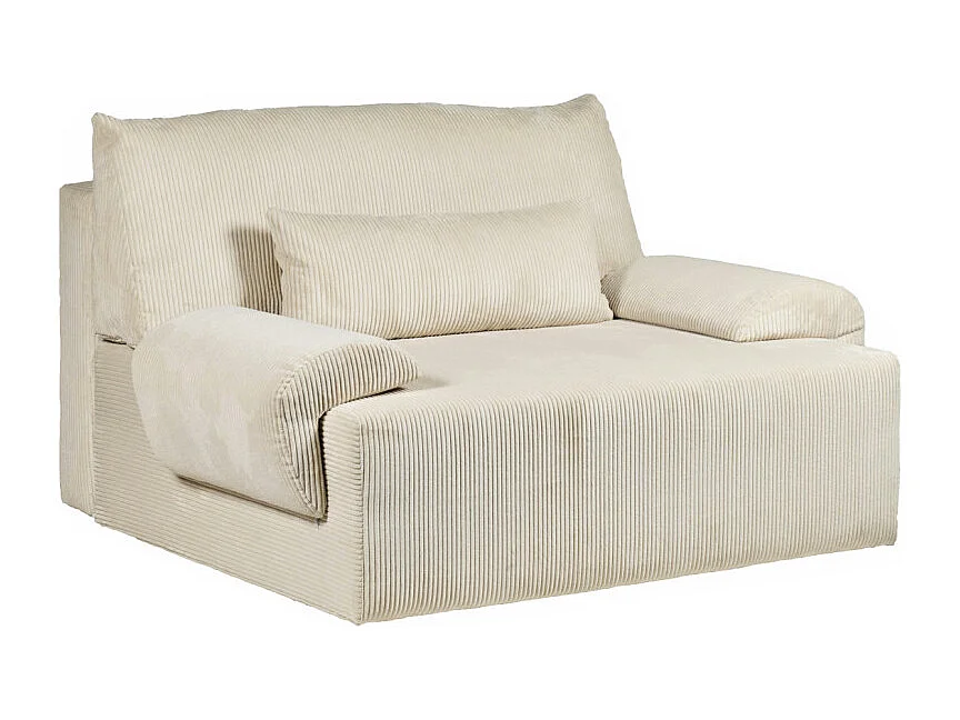 Canapé 2 places convertible en velours côtelé beige - LESTER