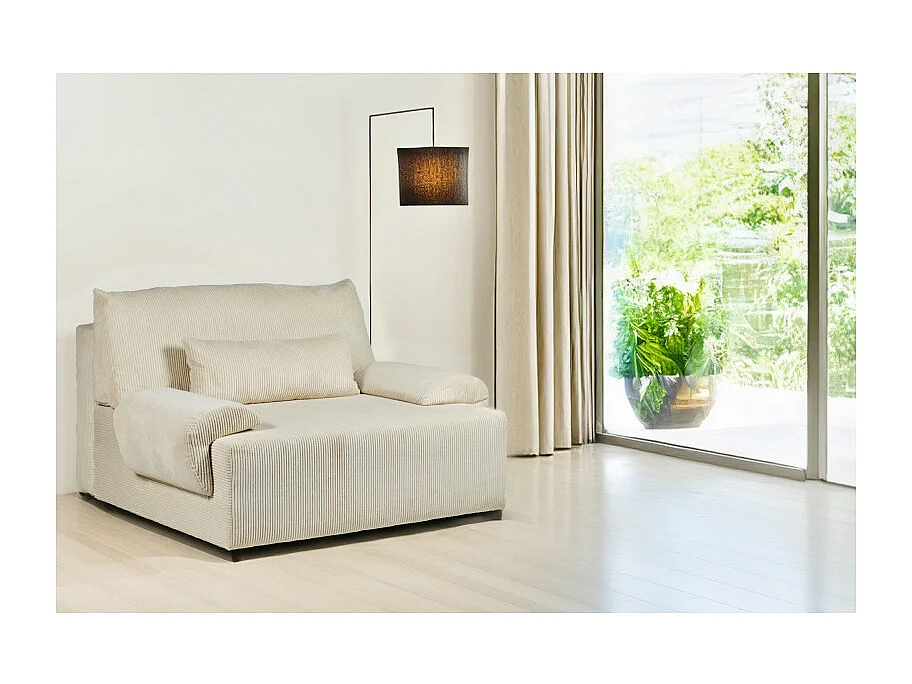 Canapé 2 places convertible en velours côtelé beige - LESTER