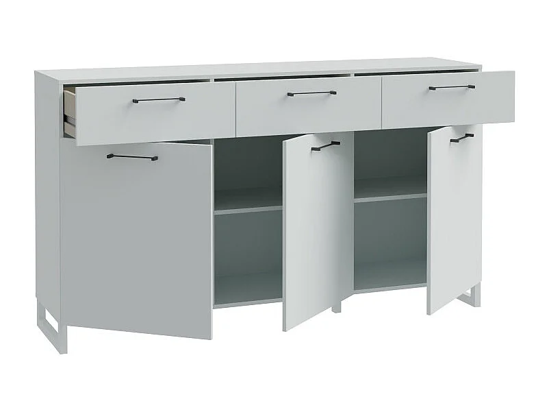 Buffet 165 cm décor gris clair mat et poignées métal noir - ASTORIA