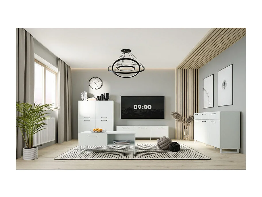 Buffet 165 cm décor gris clair mat et poignées métal noir - ASTORIA