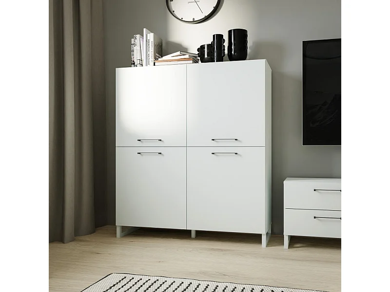 Armoirette 138 cm décor gris clair mat poignées métal noir - ASTORIA