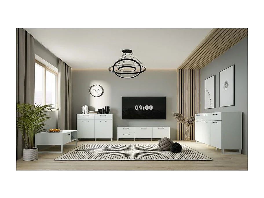 Armoirette 138 cm décor gris clair mat poignées métal noir - ASTORIA