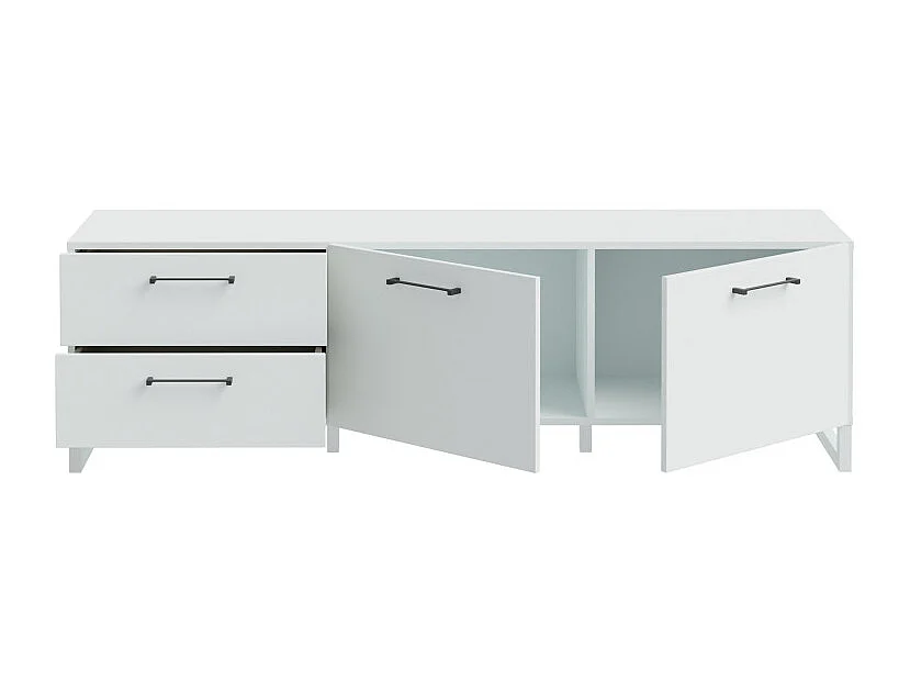 Meuble TV 165 cm décor gris clair mat et poignées métal noir - ASTORIA