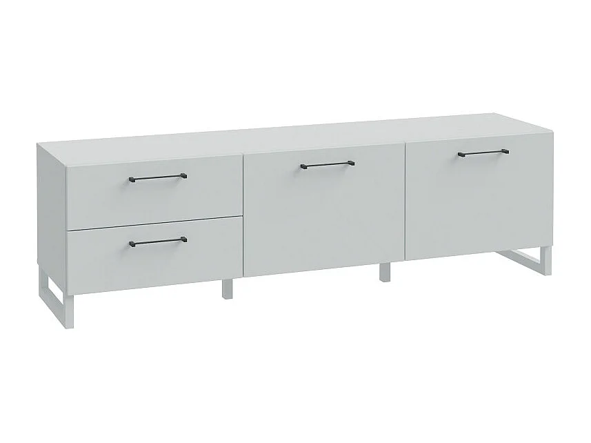 Meuble TV 165 cm décor gris clair mat et poignées métal noir - ASTORIA