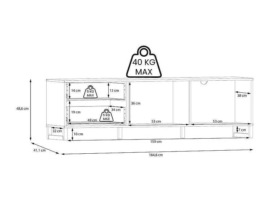 Meuble TV 165 cm décor gris clair mat et poignées métal noir - ASTORIA
