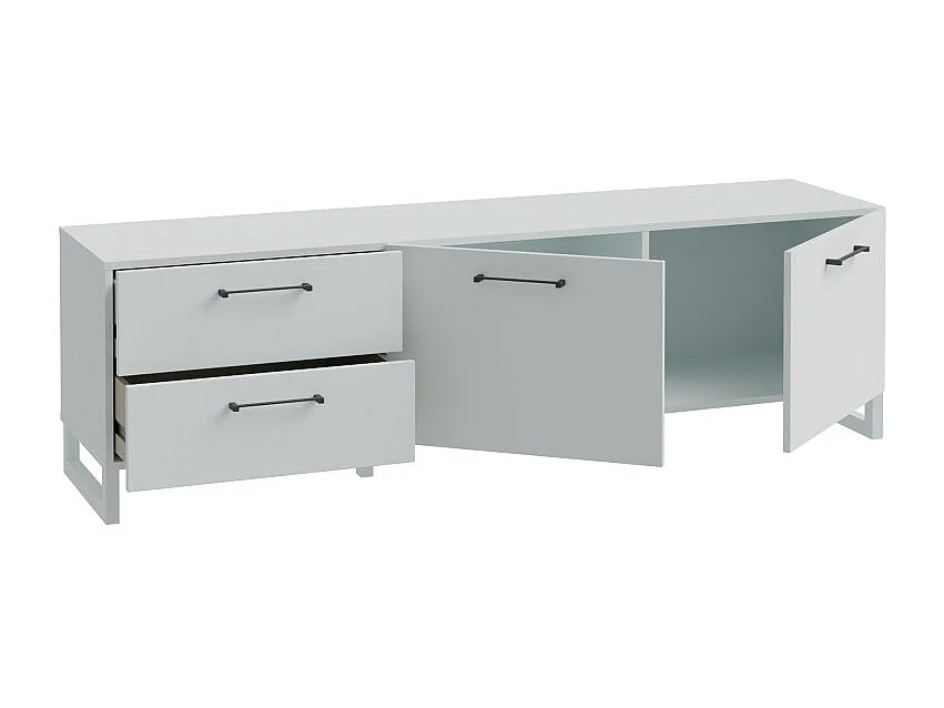 Meuble TV 165 cm décor gris clair mat et poignées métal noir - ASTORIA