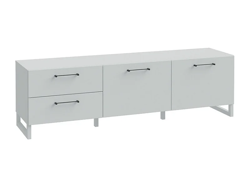 Meuble TV 165 cm décor gris clair mat et poignées métal noir - ASTORIA