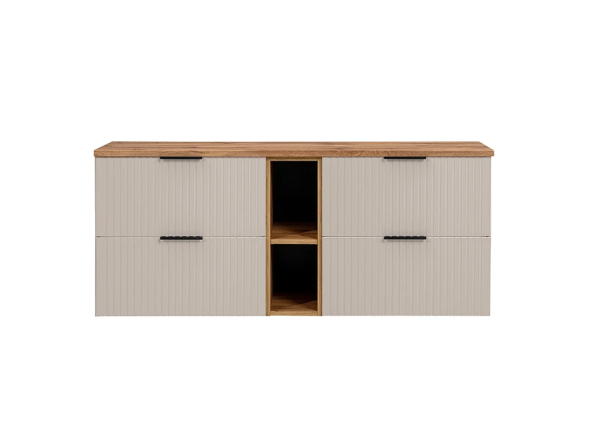 Meuble sous-vasque 140cm 2 niches Adriel Cachemire et Bois